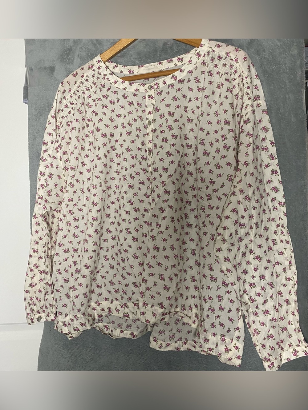 Lucky Brand Cream Blouse with Pink Floral Print XL lightweight boho